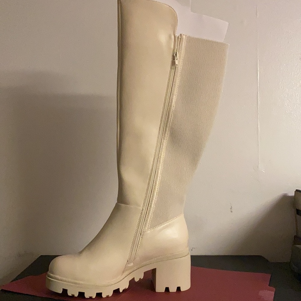 JUSTFAB Block Heel Knee High Boots Wide Calf